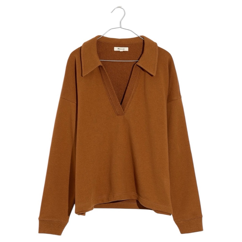 Madewell French Terry pullover boxy sweatshirt v-neck Johnny collar caramel 3X